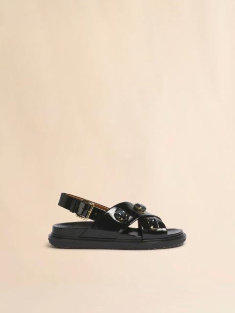 Marni BLACK LEATHER FUSSBETT WITH CRYSTALS