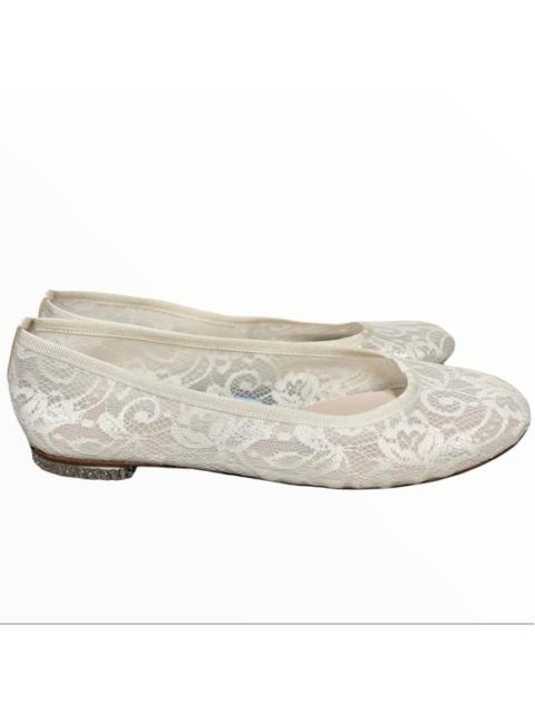 Anthropologie Harriet Wilde bridal ballet flats lace bedazzled heel size 6 white