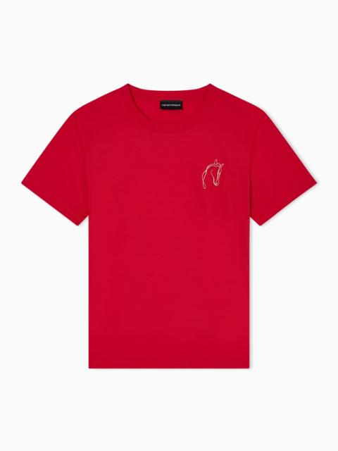 EMPORIO ARMANI SLIM FIT JERSEY T-SHIRT WITH LUNAR NEW YEAR RHINESTONE SHAPE