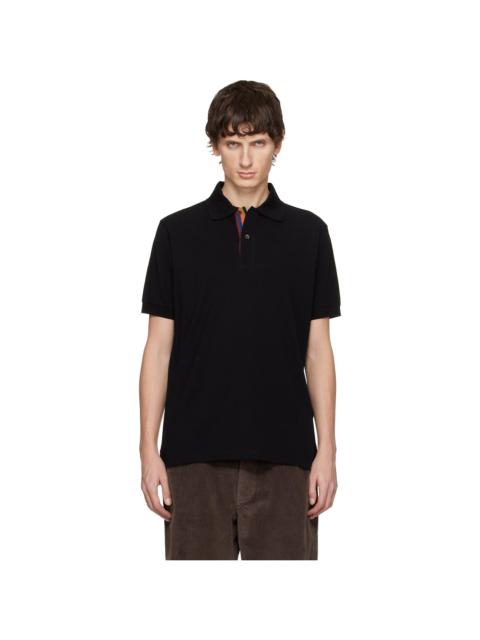 Paul Smith Black Cotton 'Artist Stripe' Placket Polo