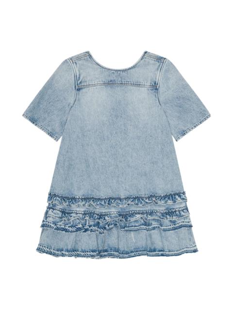 GANNI Soft Rigid Denim Open Back Frill Mini Dress