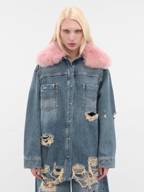 Blumarine Blue Destroyed Denim Oversized Jacket