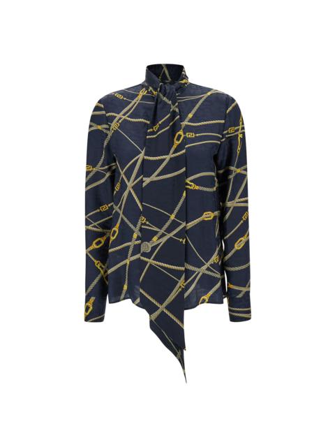 Blue Shirt With Scarf And Barocco Motif In Silk Blend Woman