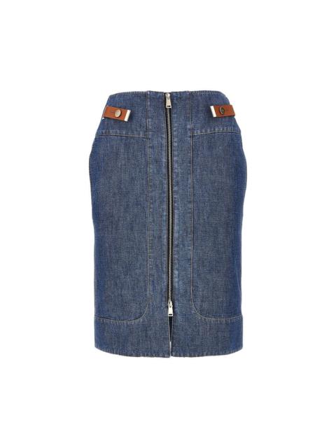 FENDI Fendi Chabray Skirt Blue with Leather Tabs