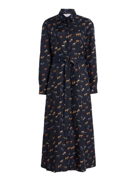 GABRIELA HEARST Galway Maxi Shirtdress in Dark Navy Multi Printed Silk