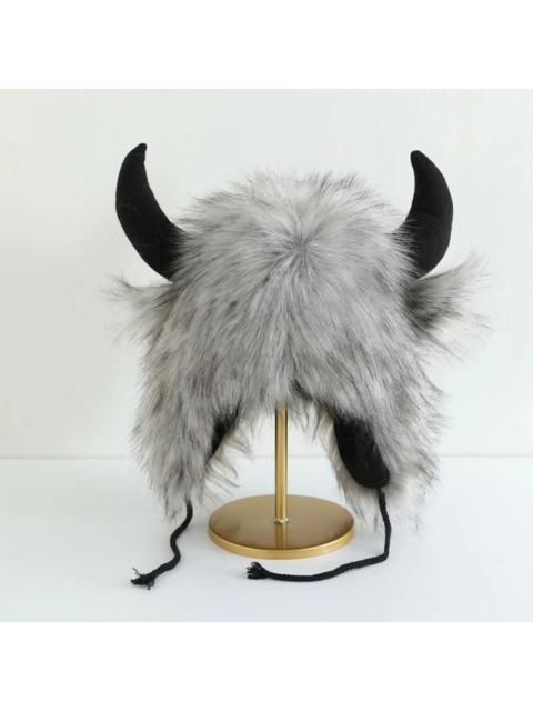 Other Designers Swag Anime Bull Cow Horn Fur Warm Windproof Earflap Gray Hat Trapper Hat