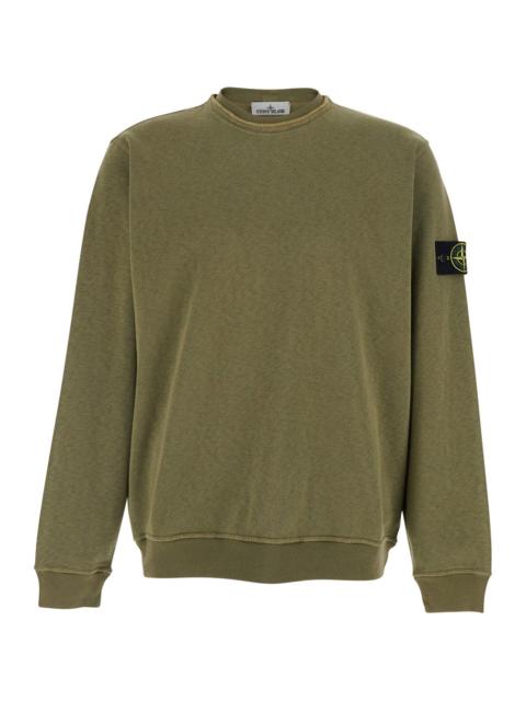 Stone Island Stone Island Men Green Crewneck Sweatshirt With Dropped Shoulders And Logo Patch On Sleeve In Cotton