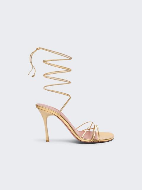 Amina Muaddi Lori Lace Up Sandal Metallic Gold Leather