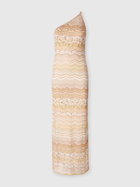 Missoni Long one-shoulder dress with a chevron pattern with sequins
