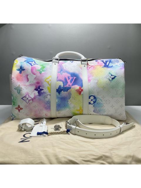 Louis Vuitton Louis Vuitton Keepall 50 travel bag with watercolor print design and microchip.