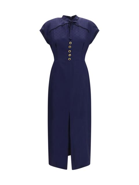 Alessandra Rich Alessandra Rich Silk Midi Dress Navy Blue