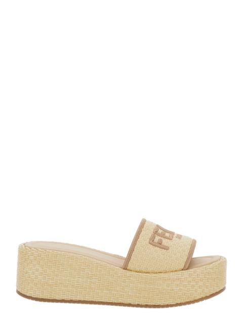 Fendi Women Beige Sandals With Logo Lettering On The Front In Fabric Woman