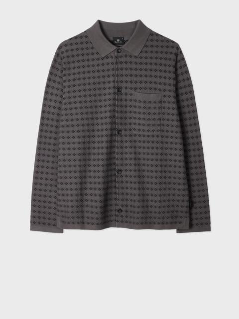 Paul Smith Grey 'Geo Tile' Knitted Cotton Collared Cardigan