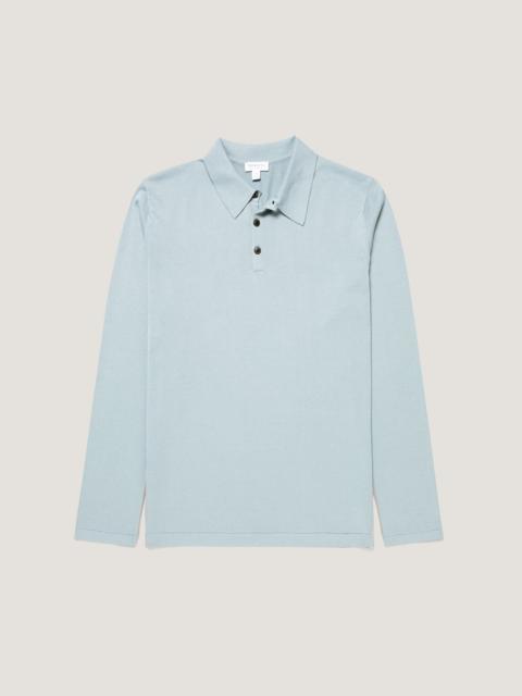 Sunspel Long Sleeve Sea Island Cotton Knit Polo Shirt