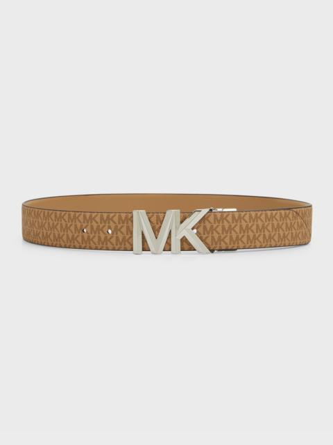 MICHAEL KORS MK Logo Reversible Black Leather Belt