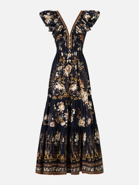 CAMILLA TIERED DRESS WITH NECK FRILL