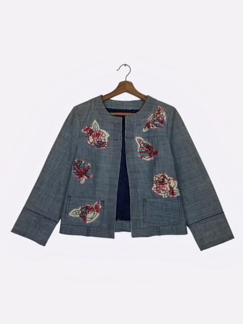 Other Designers Designer - Yuki Torii Flower Design Buttonless Crop Jacket