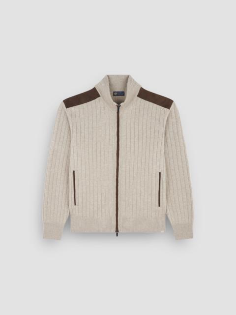 Paul & Shark ZIP-UP CARDIGAN IN WOOL AND CASHMERE WITH SUEDE DETAILS