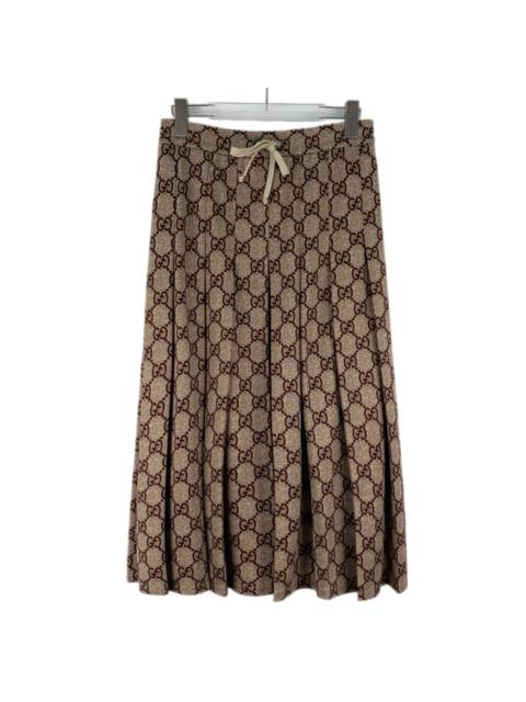 GUCCI Gucci Ebony Double G Jacquard All-Over Print Drawstring Pleated Long Skirt