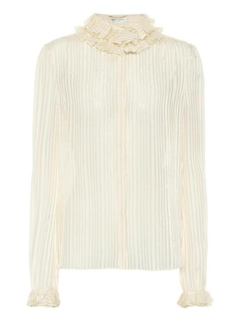 SAINT LAURENT Ivory Ruffle-collar Striped Silk Shirt