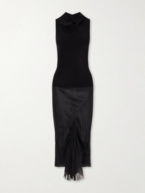 Rick Owens Sliced Stretch-jersey And Crinkled-satin Midi Dress