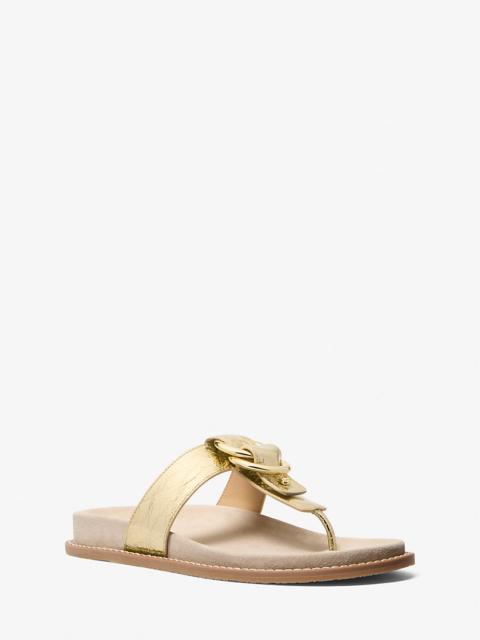 MICHAEL KORS Jaden Crackled Metallic Leather Thong Sandal