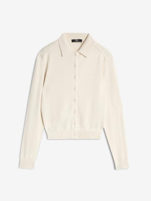 7 For All Mankind Cashmere Polo Cardigan in Ice White