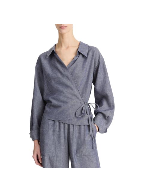 Vince Vince Collared Linen-Blend Wrap Top