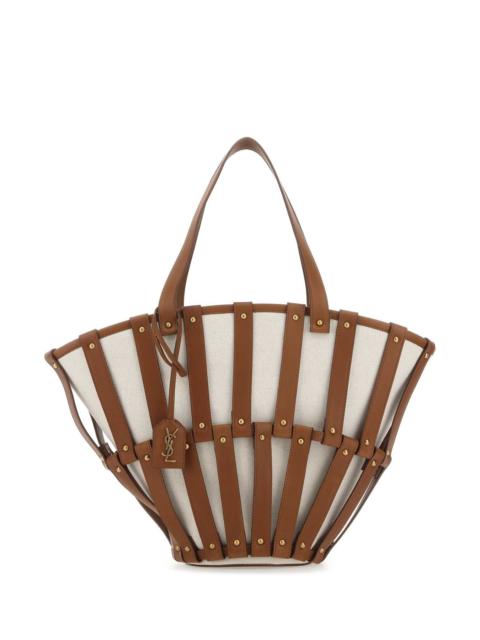 SAINT LAURENT Saint Laurent Women Two-Tone Canvas And Leather Medium Beatrix Shopping Bag