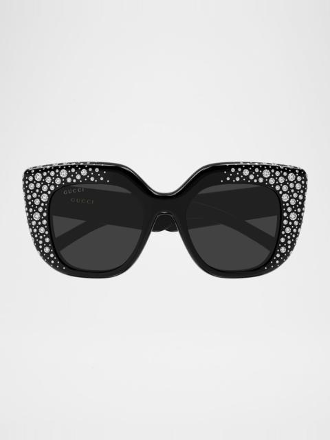 GUCCI 50mm Crystal-Embellished Square Sunglasses