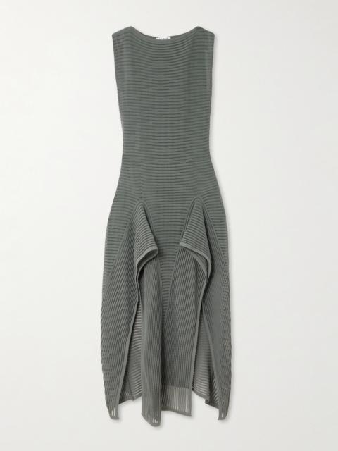 Alaïa Ruffled Ribbed Open-knit Cotton-blend Midi Dress