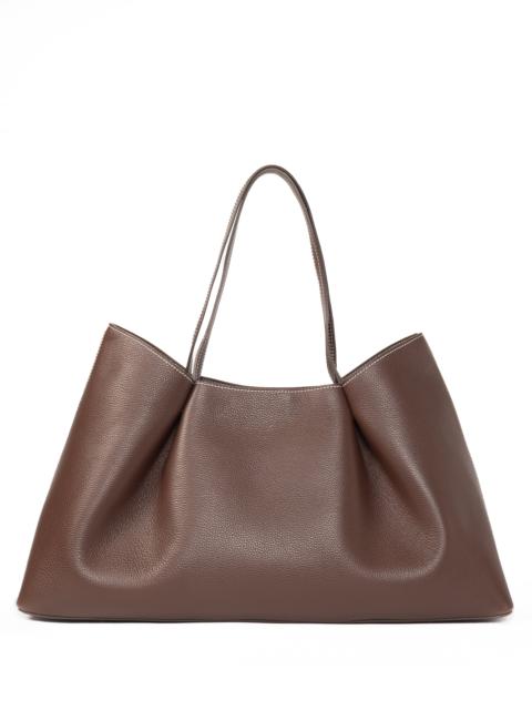 Elleme Dimple Tote Pebbled Leather Dark Brown/White Stitches