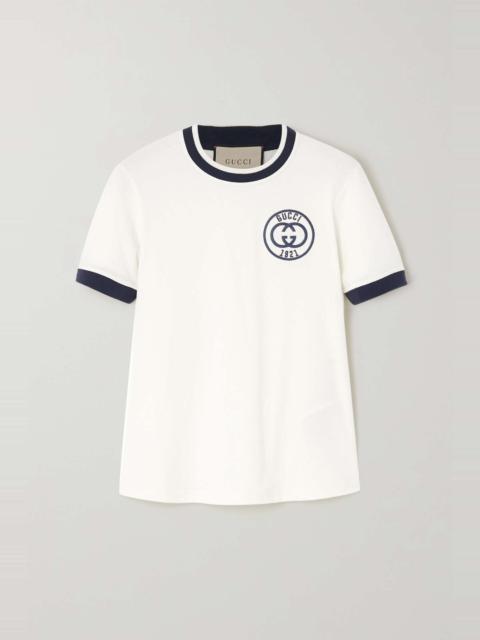 Embroidered cotton-jersey T-shirt