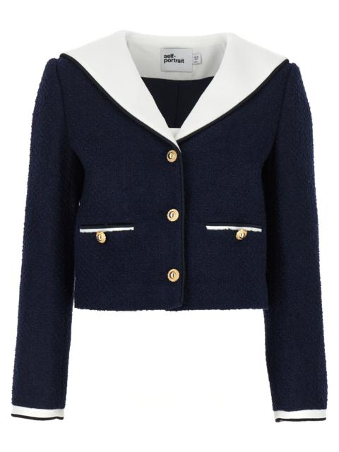 self-portrait Self Portrait Women 'Navy Boucle Contrast Collar' Blazer