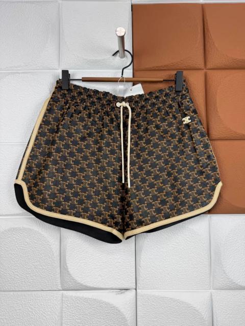 CELINE Celine Athletic Leather Shorts With Monogram Print 