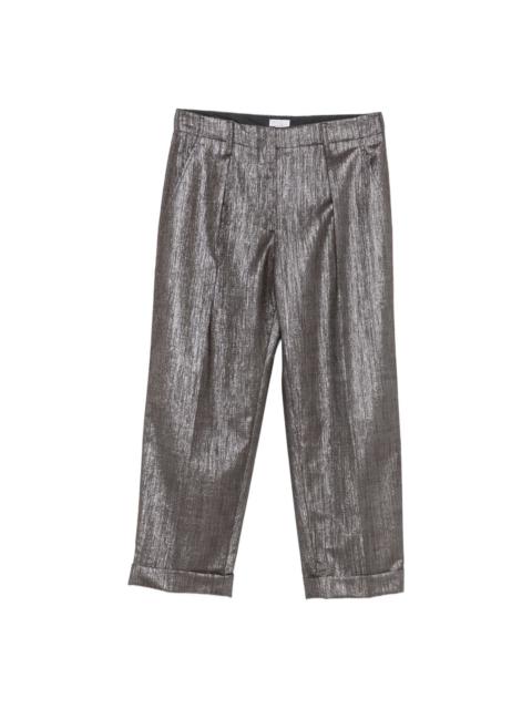 pleat-detail metallic trousers