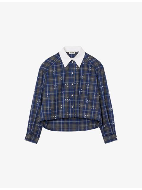 Sandro Rhinestone-Embellished Relaxed-Fit Checked Cotton Shirt