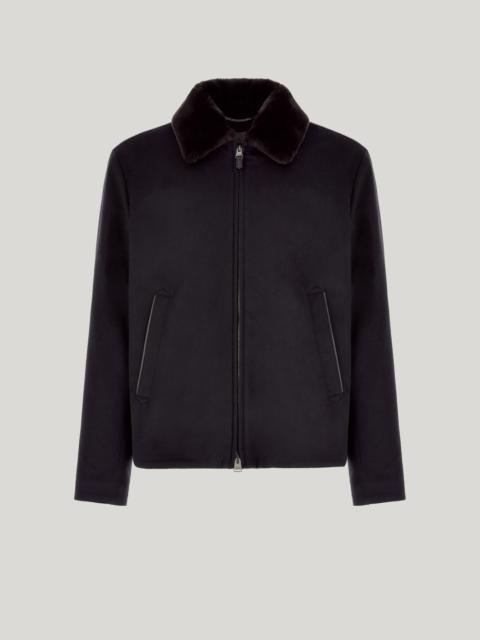 Canali BLUE CASHMERE JACKET WITH MEMBRANE AND LEATHER DETAILS