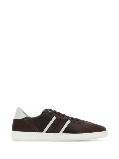FERRAGAMO Dark brown suede and leather Achille sneakers