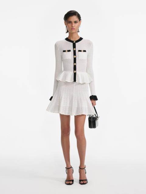 self-portrait White Pointelle Knit Contrast Mini Dress