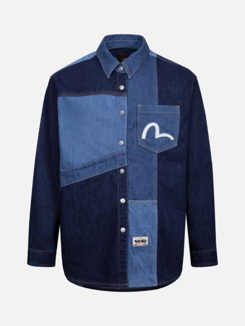 EVISU Patchwork with Seagull Embroidery Relax Fit Denim Shirt