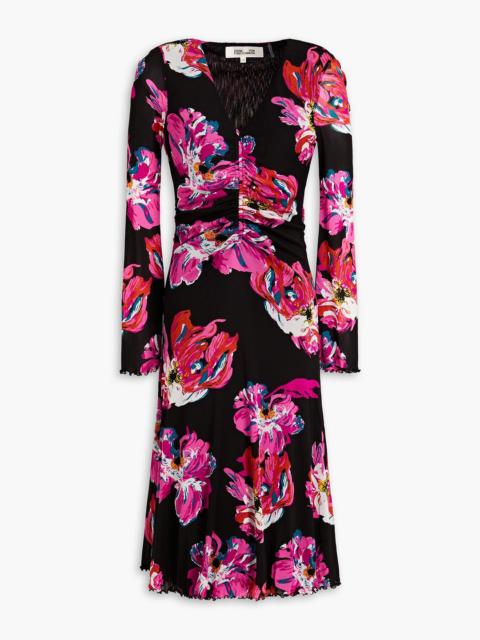 DIANE VON FURSTENBERG Hildy ruched floral-print stretch-mesh dress