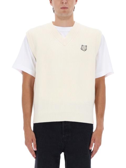 Maison Kitsuné RIBBED WOOL VEST WITH FOX PATCH