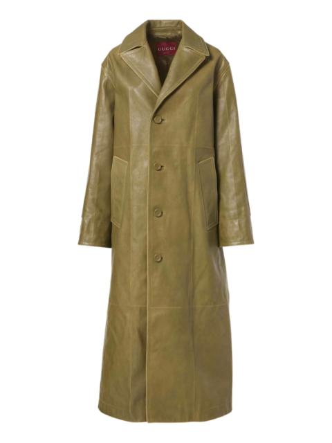 GUCCI Runway Military Green Leather Overcoat - Winter 2024 Collection