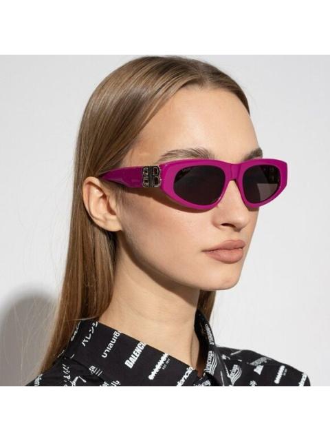 BALENCIAGA NEW Balenciaga BB0095S 017 Fuchsia Pink Silver Logo Grey Cat Eye Unisex Sunglass
