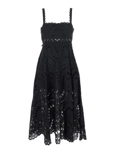 Charo Ruiz Charo Ruiz Women Long 'Glimmer' Dress With Thin Straps And Scalloped Edges In Black Cotton Blend For