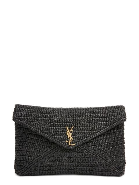 SAINT LAURENT Saint Laurent Large Cassandre Raffia Envelope Clutch in Noir at Nordstrom