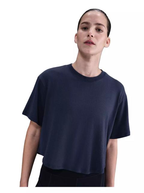 Nike Women's One Relaxed Dri-FIT Cropped Short-Sleeve Top -Navy