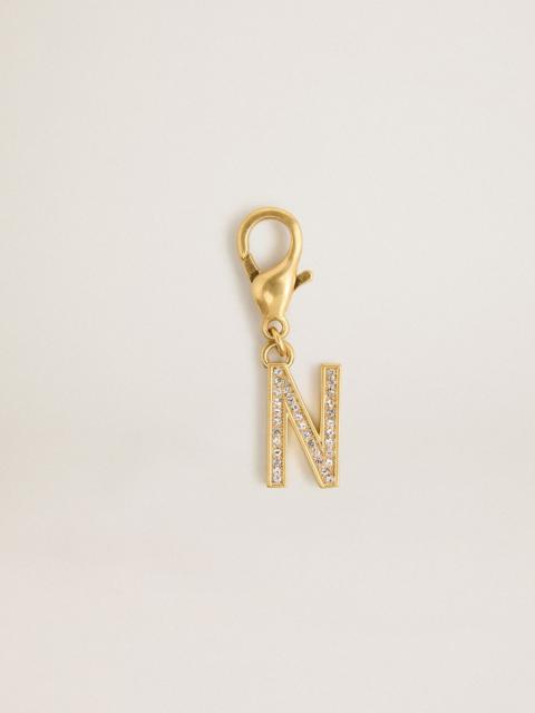 Golden Goose Letter N charm in gold-colored brass with crystals