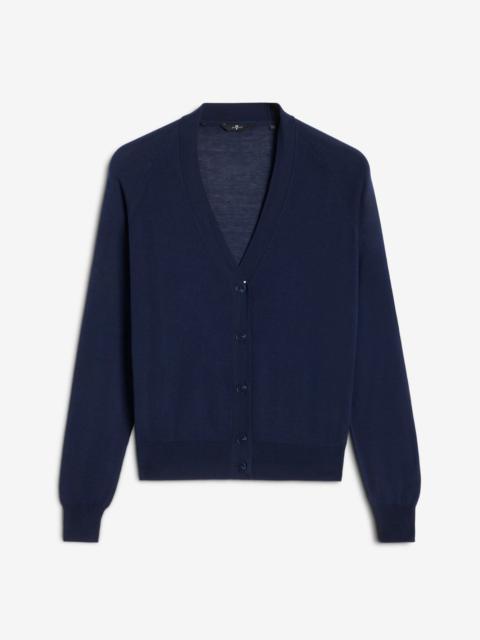 7 For All Mankind Silk Blend V-Neck Cardigan in Navy